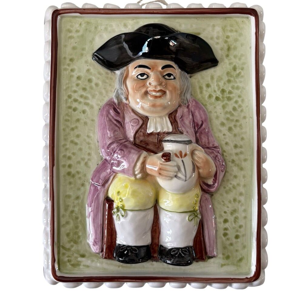 Vintage Japan Ceramic Wall Hanging Colonial Man w/Beer & Cigar Haldon Group 70’s